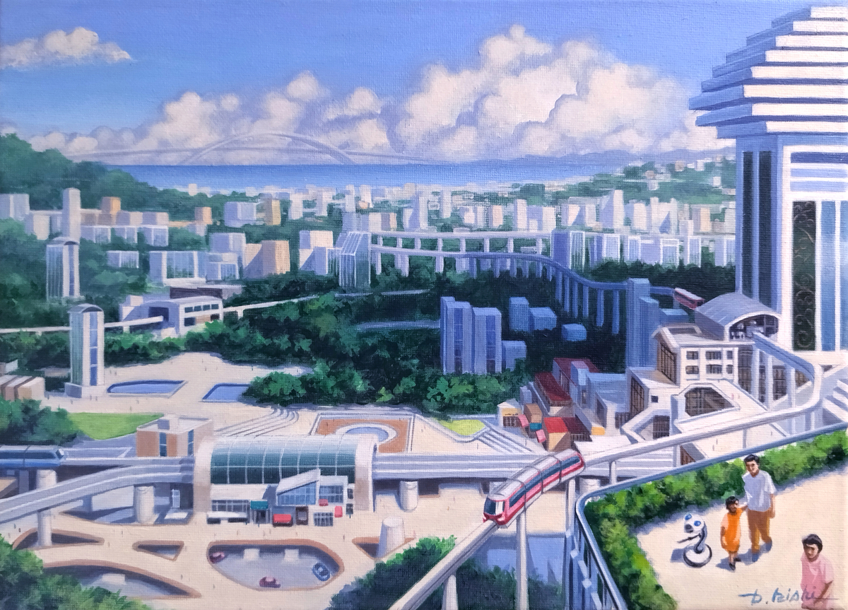 巨大連絡橋が見える街 (未来都市 05)