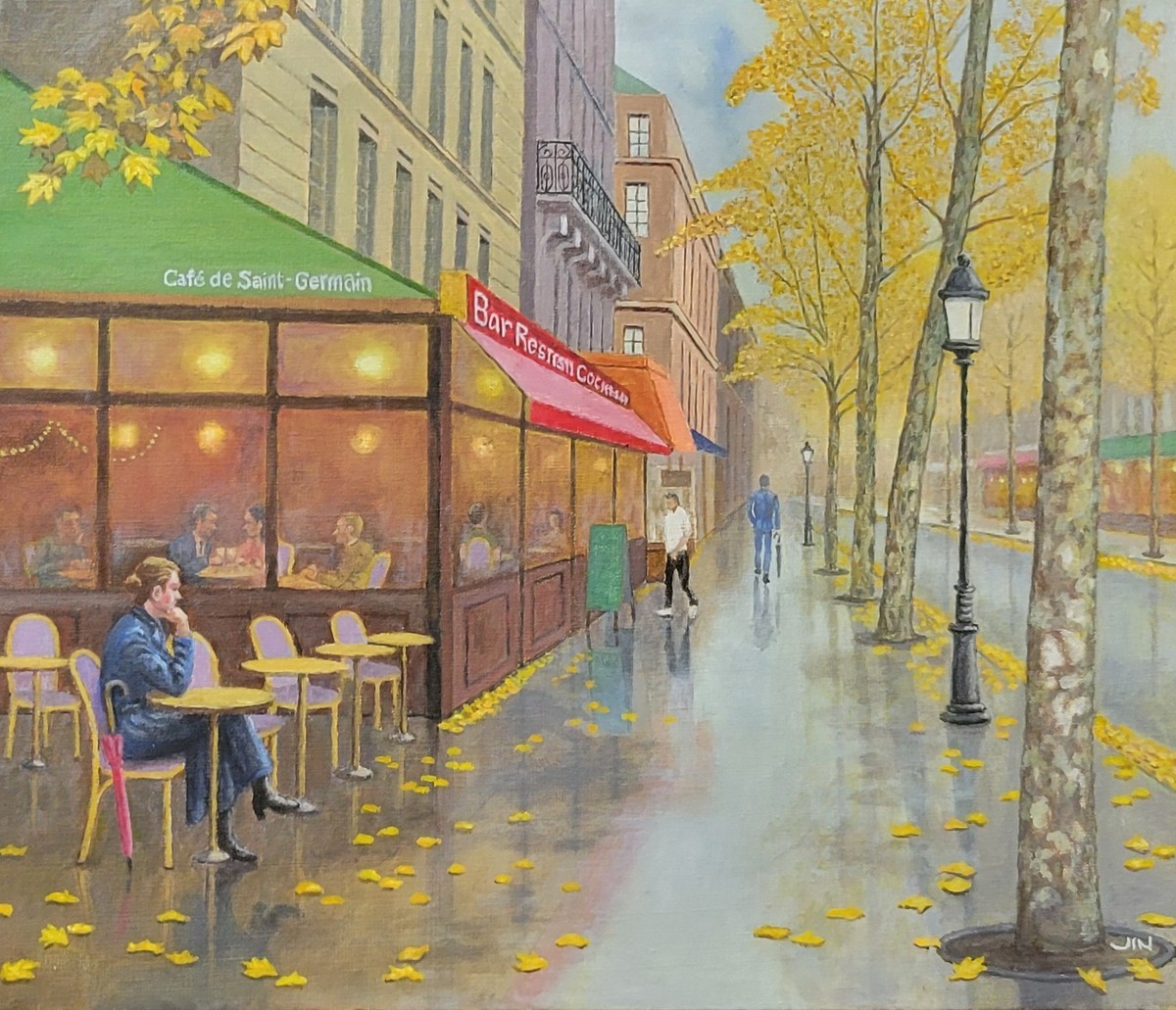 枯葉の歩道(雨上がり)