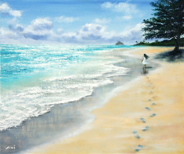 油絵 絵画 【砂浜の朝日】 - 美術品