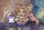 灯りの中の唐獅子