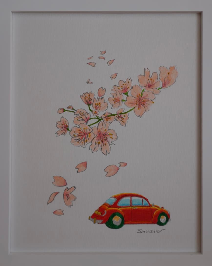 Cherry Blossoms w/Red Porsche