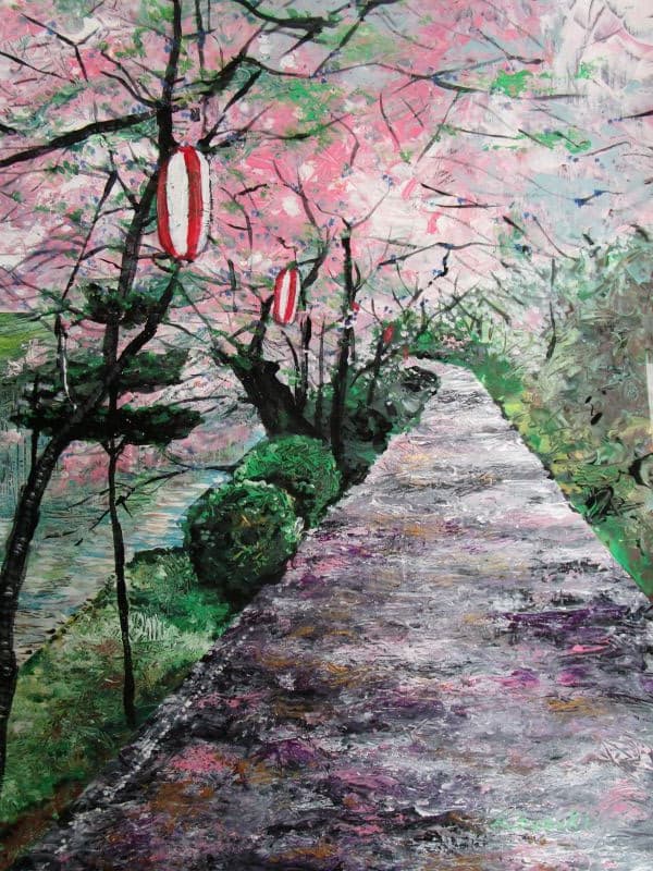 川沿いの桜並木道