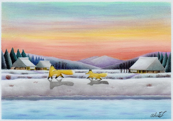 夕暮れの雪里」 by アキオ|Artmeter|暮らしを彩るアートが 夕暮れの雪里」 by アキオ|Artmeter|暮らしを彩るアートが