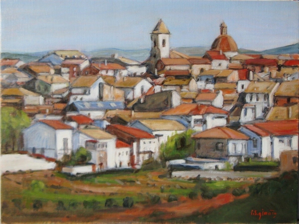 油絵スペインの田舎風景