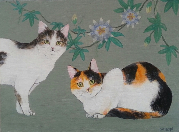 (手づくり)猫と花の蝶のタペストリー　壁掛け絵画ねこ 000000009569-01-m.jpg?t=