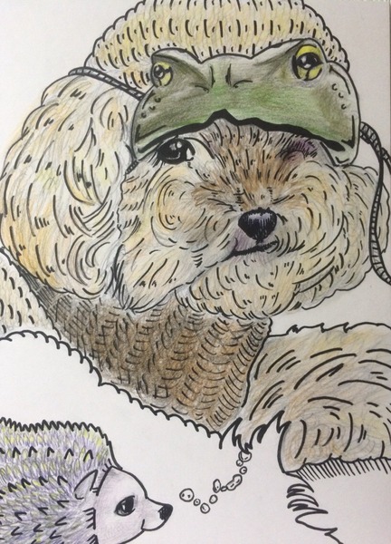 イラスト画 犬とカエルとハリネズミ うたもち Art Meter イラスト画 犬とカエルとハリネズミ うたもち Art Meter