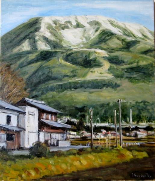 油絵冠雪伊吹山