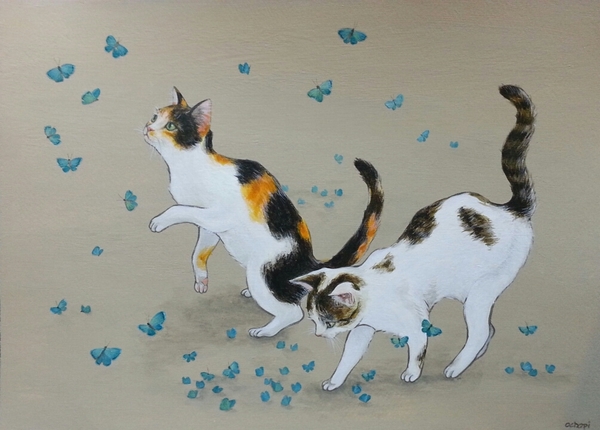 猫に蝶」 by おちょぴ｜Artmeter｜暮らしを彩るアートが、きっと