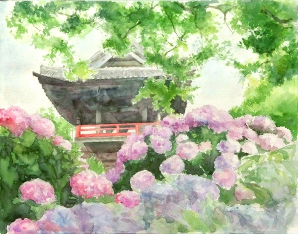 【紫陽花が咲く頃】アクリル画 F3 風景画 絵画 紫陽花が咲く頃】アクリル画 F3 風景画 絵画 絵画