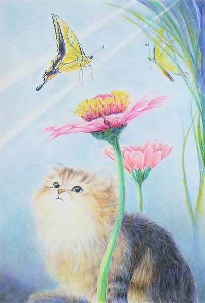 猫 & 蝶」 by HIROKI｜Artmeter｜暮らしを彩るアートが、きっと見つかる