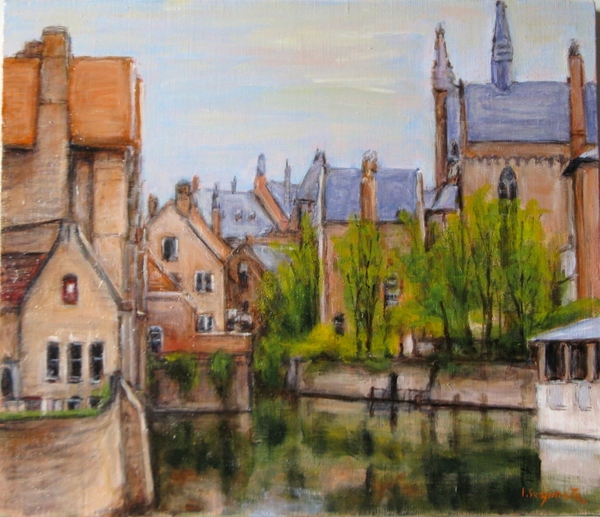 油絵　ブルージュの運河 油絵ブルージュの運河