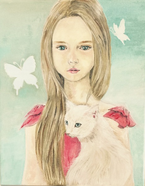 少女と白いねこ