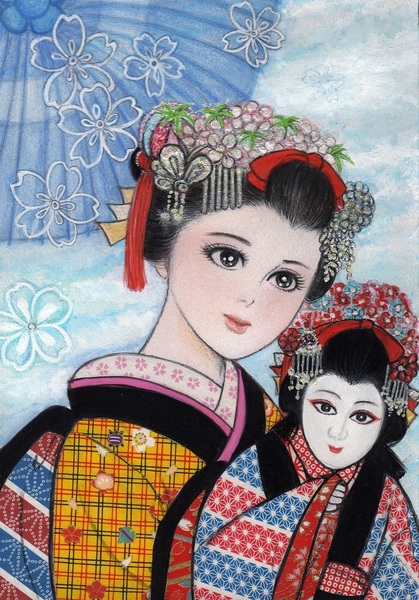 八百屋お七とお染人形」 by 歌絵｜Artmeter｜暮らしを彩るアート