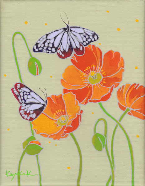 ポピーと蝶」 by Kayoko｜Artmeter｜暮らしを彩るアートが、きっと見つかる