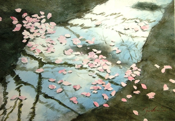 お取り置き中 水彩画 アート 原画 桜 きつい 菜の花