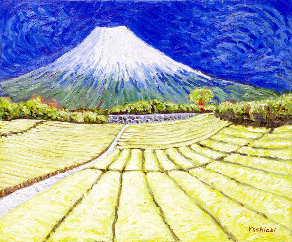 山間の茶畑　油彩画