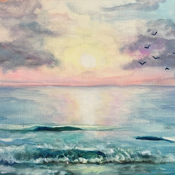 朝日～ 原画 海景 アクリル絵画 海の絵（朝日の海の作品一覧