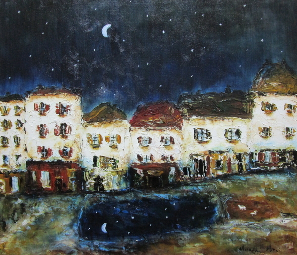 白い街画 月夜に雨あがる 月夜の散歩 Art Meter 白い街画 月夜に雨あがる 月夜の散歩 Art Meter
