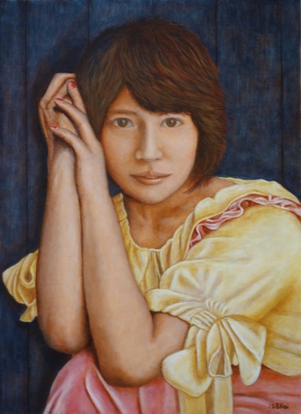 室内風景画 薄黄色の衣の女性 Toshi Hiro Art Meter