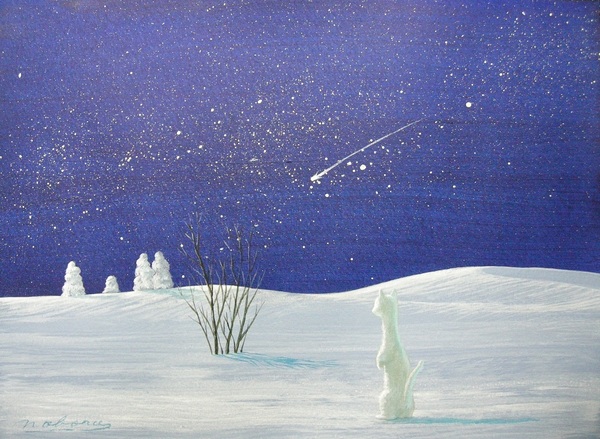 風景画 星空の下の雪オコジョ 昇 Art Meter