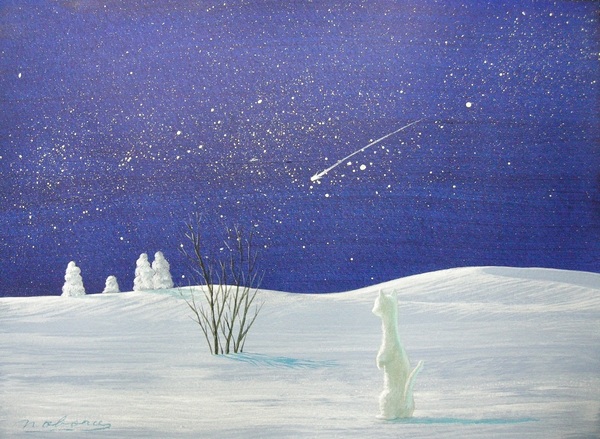 風景画 星空の下の雪オコジョ 昇 Art Meter 風景画 星空の下の雪オコジョ 昇 Art Meter