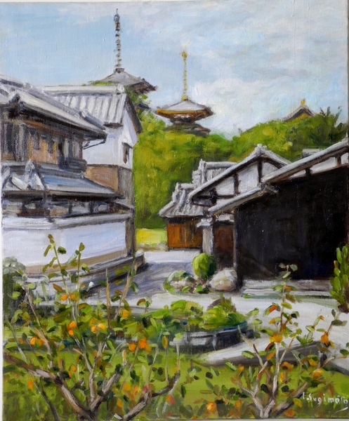 油絵薬師寺の塔秋