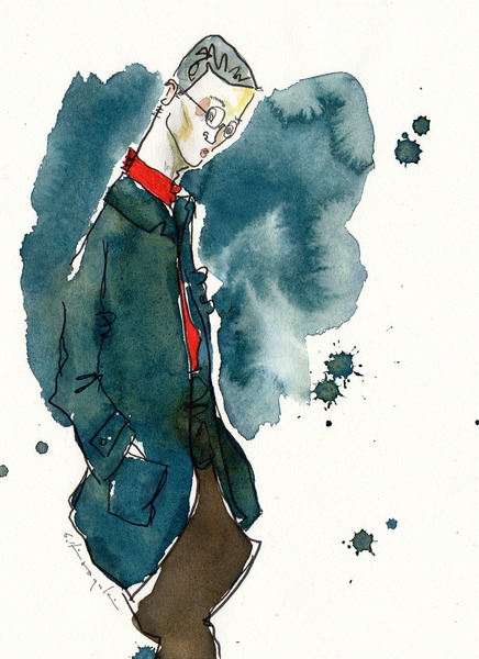 イラスト画 青いコートの男 スズキヒロユキ Art Meter