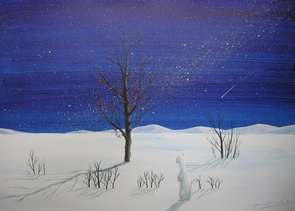 風景画 晴れた夜の雪オコジョ 昇 Art Meter 風景画 晴れた夜の雪オコジョ 昇 Art Meter