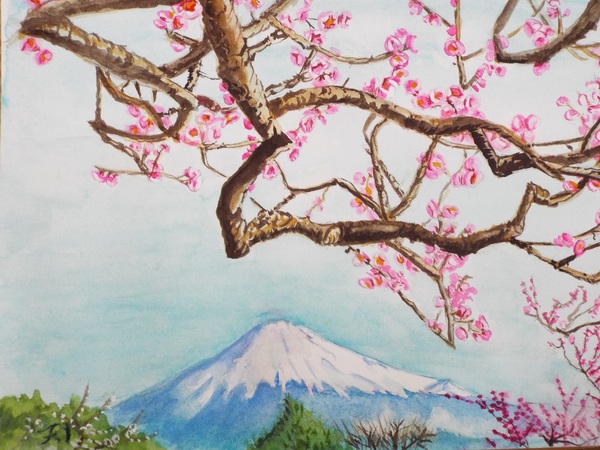 風景画 梅に富士 ふさよ Art Meter 風景画 梅に富士 ふさよ Art Meter