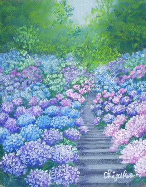 風景画「紫陽花の道」[chizuko] | ART-Meter