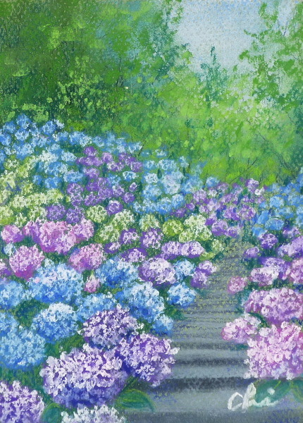 風景画「紫陽花の道S」[chizuko] | ART-Meter