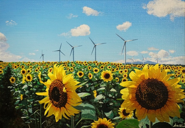 風景画「ひまわりと風車」[satomi] | ART-Meter