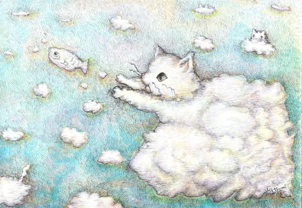 もくもく雲のネコとお魚さん