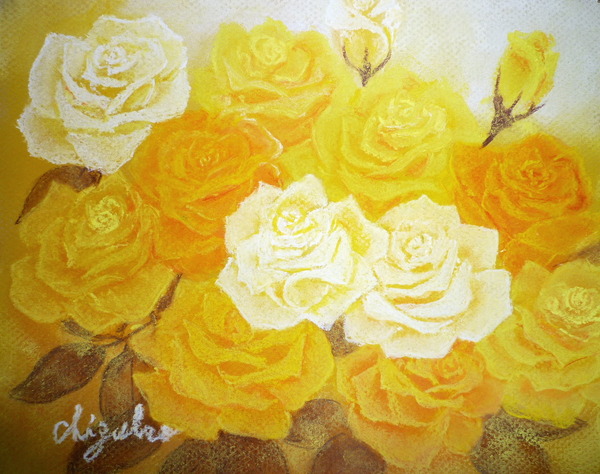 高額売筋 黄色いバラ 薔薇 ローズ 花瓶 油絵
