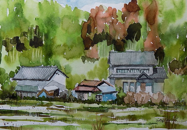 デッサン スケッチ画 風景画 民家 ネオタマオ Art Meter