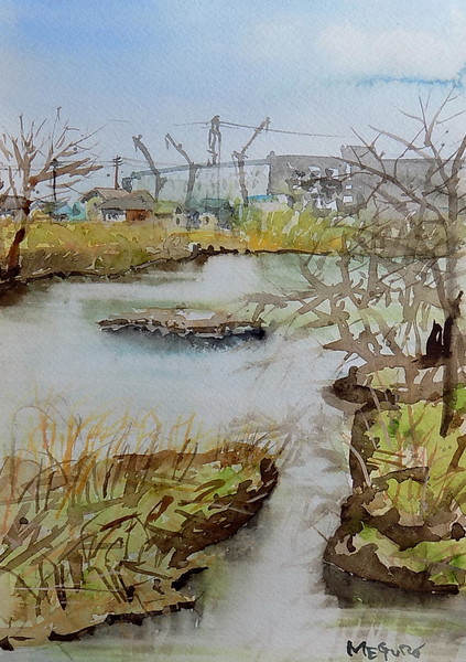 デッサン スケッチ画 風景画 高麗川 民家 ネオタマオ Art Meter デッサン スケッチ画 風景画 高麗川 民家 ネオタマオ Art Meter