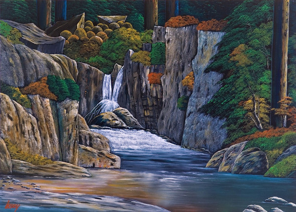 滝と渓流風景