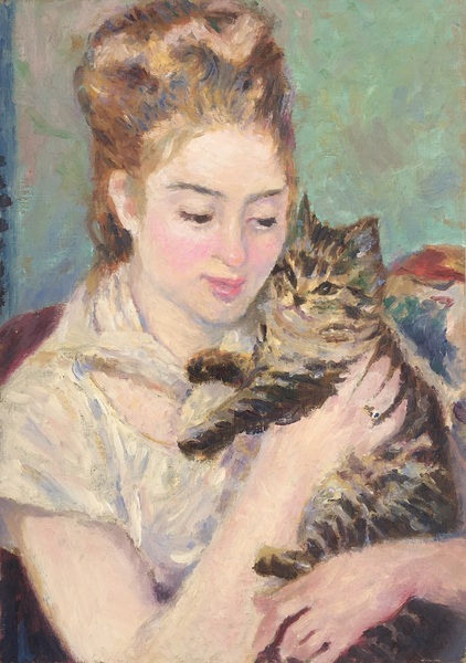室内風景画 ルノワール 猫を抱く女性 油彩画 Lotus Art Meter