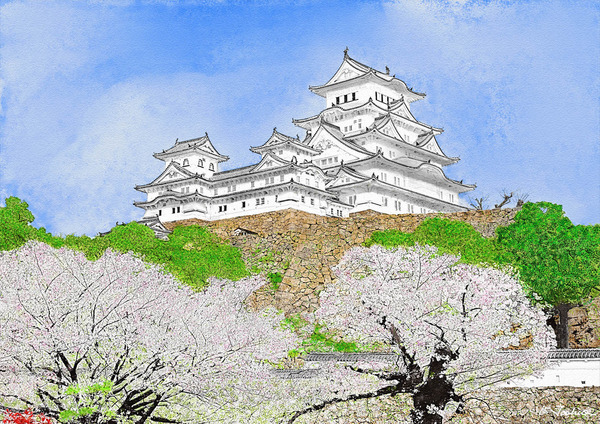 【オープニング 大放出セール】 姫路城の桜 (1/5)」 ハンサムブースカ｜Artmeter｜暮らしを by 絵画