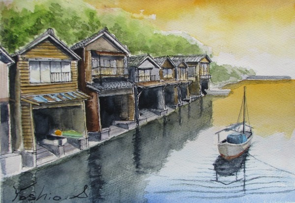 建造物画「舟宿夕景」[齋藤義雄] ARTMeter