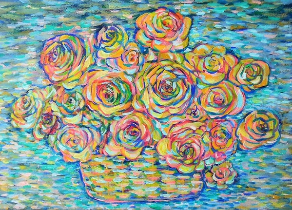 油絵 絵画【レインボーローズ】 絵画レインボーローズ