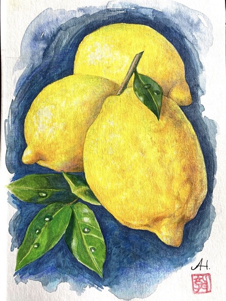 レモン 檸檬 れもん 果物 フルーツ 柑橘類 手描き 水彩 油絵