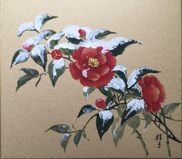 椿 水彩画 銀のフレーム Amazon.co.jp: 水彩画 椿 絵画 冬の絵 ホワイトワトソン紙