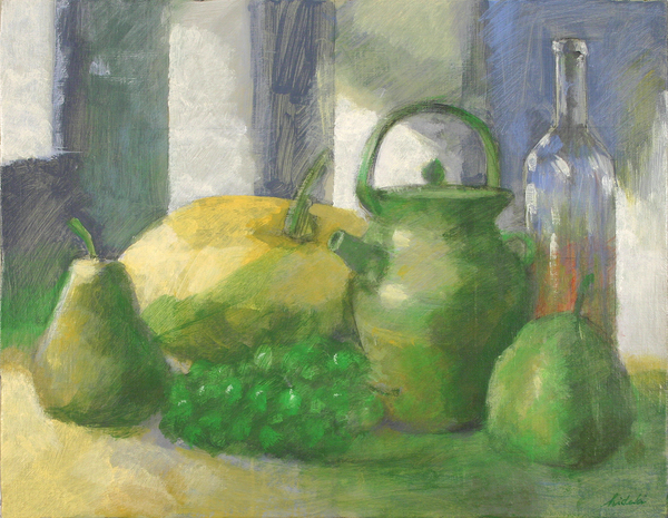 真作】絵画 三朗銘 水彩 窓辺の静物 色彩の饗宴 瑞々しい果実の