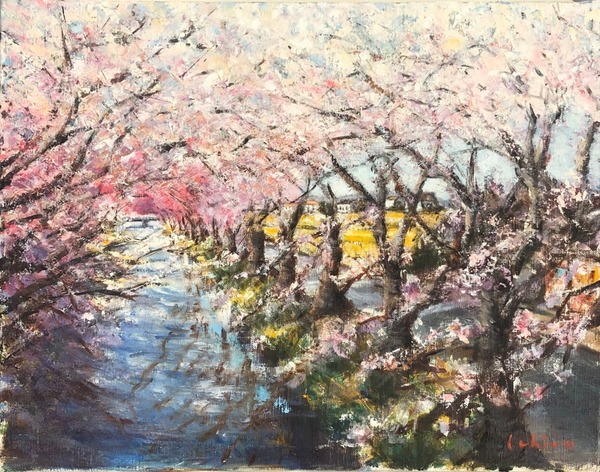 Artmeter　川沿いの桜並木」　by　一郎｜アート・絵画の販売(通販)サイト　森　国内最大級のインディーズアート専門マーケットプレイス