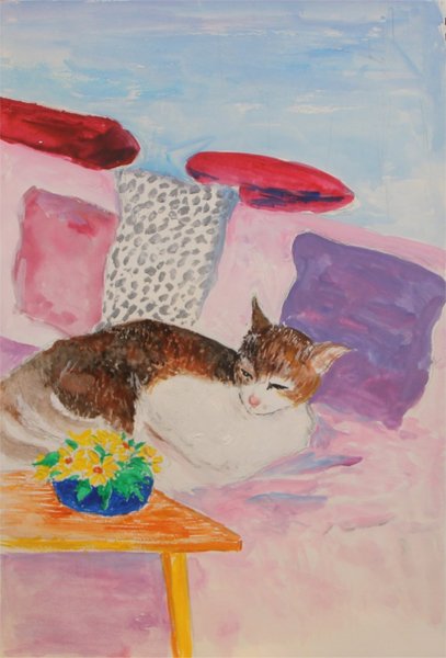 猫絵画 【1点物】動物の絵 猫寝てる絵 画家出品 painterTMK真筆 モフモフ動物 - メルカリ