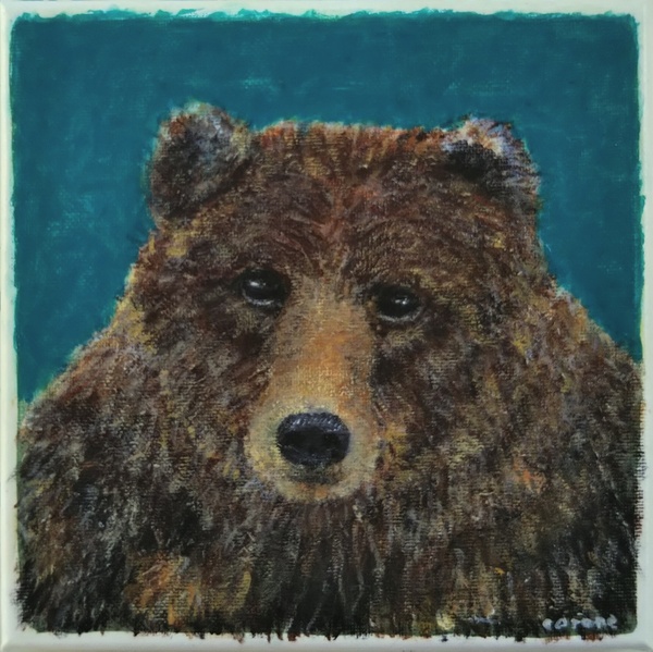 原画 『 異世界散歩 』アクリル水彩画 絵画 くま 熊 イラスト アート 絵画 ｢クマのリーディングタイム｣ 18×13cm Yumi Kohnoura 神之浦