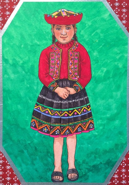 イラスト画 世界の子供達 ペルー人 水落恵美子 Art Meter