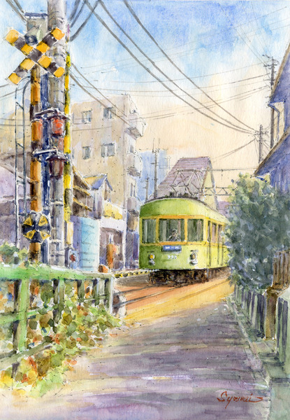 Relax画 江ノ島駅踏切を走る江ノ電 Syoumei Art Meter Relax画 江ノ島駅踏切を走る江ノ電 Syoumei Art Meter