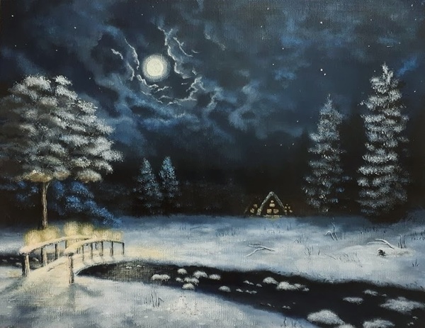 空想 幻想画 夜の雪景色 Noriyuki Art Meter